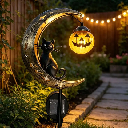 Solar-Powered Halloween Pathway Light | Black Cat & Pumpkin Waterproof Outdoor Garden Stake