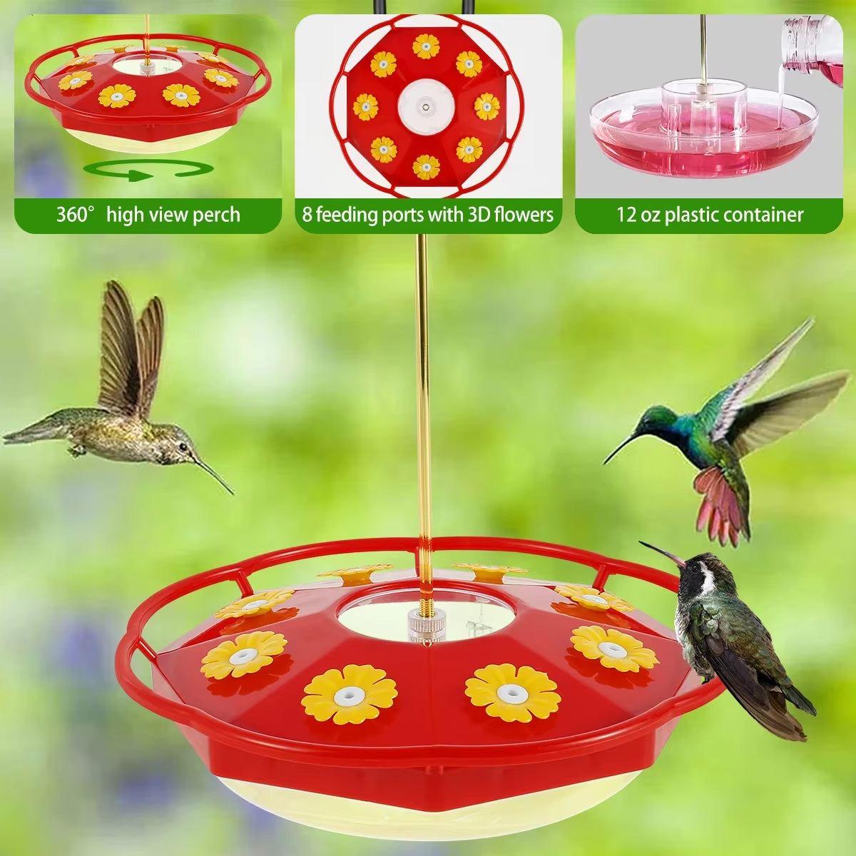 Hummingbird Feeder (8-Port, Ant & Bee Proof) – Flower-Shaped Hanging Bird Feeder