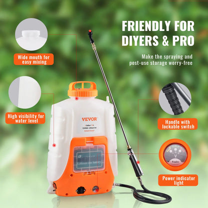 Battery-Powered Electric Backpack Sprayer | 4-Gallon Tank, 90 PSI Adjustable Pressure (12V 8Ah)