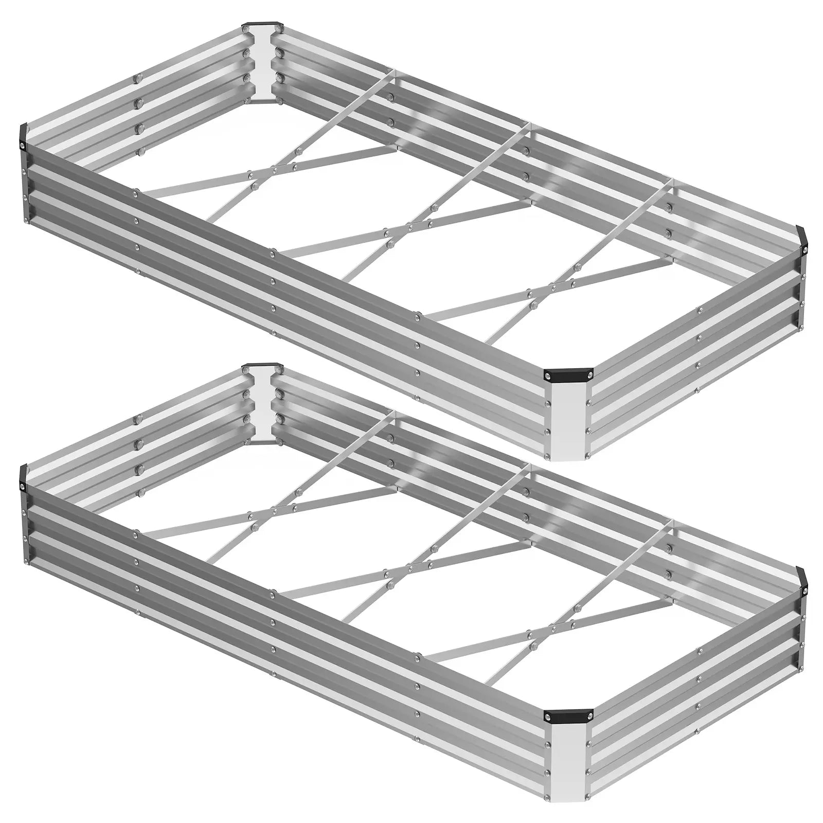 Silver Galvanized Metal Raised Garden Bed | 12" Deep Open-Bottom Planter Box
