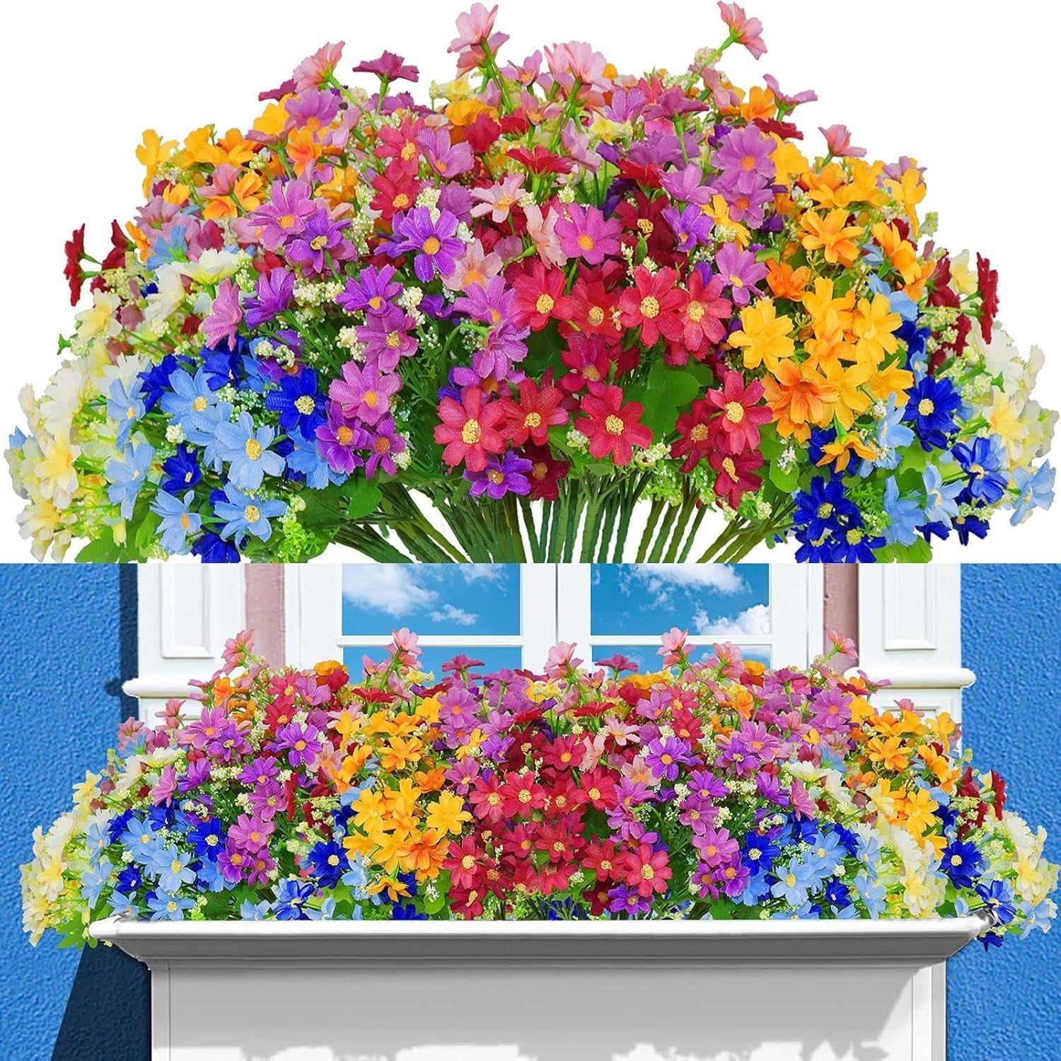 12-Bundle Artificial Daisy Flowers – Uv-Resistant Outdoor Greenery