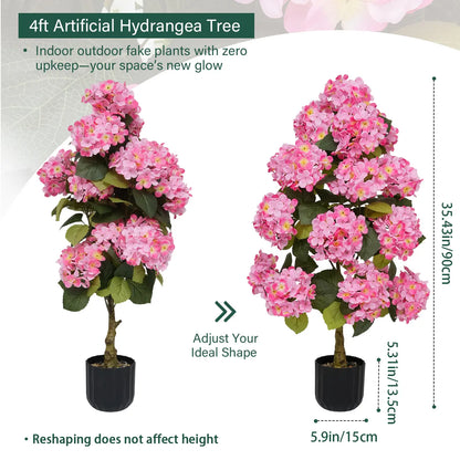 2-Pack 3ft Artificial Hydrangea Potted Plants | Realistic Silk Flower Trees with Planters