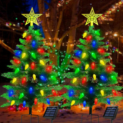 Solar Mini Christmas Trees (2-Pack) – Waterproof Outdoor Holiday Lights