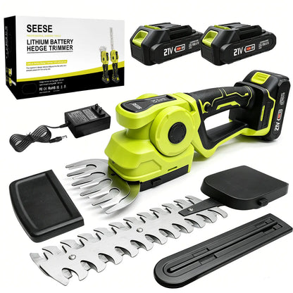 Cordless 2-In-1 Grass Shear & Shrub Trimmer | Lightweight Handheld Electric Hedge Clipper (Includes 2x 21V Batteries)