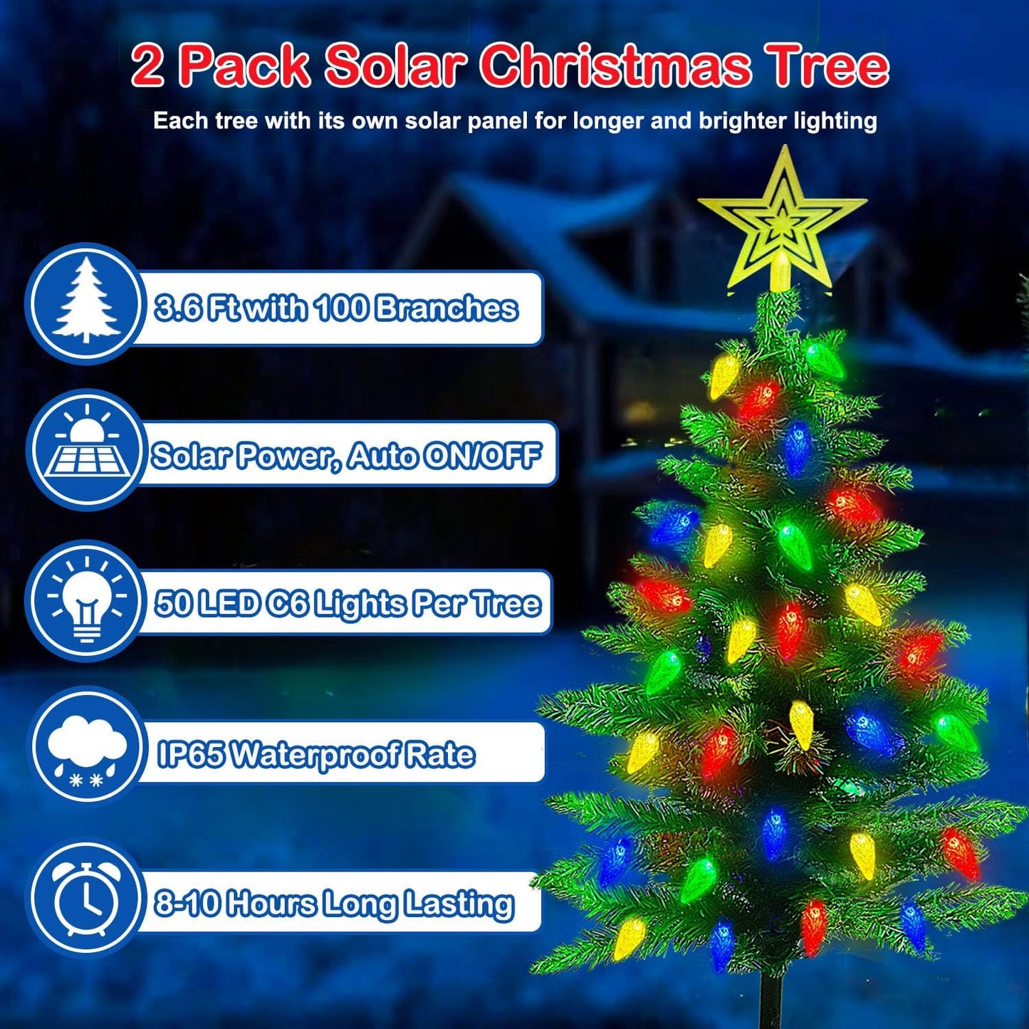 Solar Mini Christmas Trees (2-Pack) – Waterproof Outdoor Holiday Lights