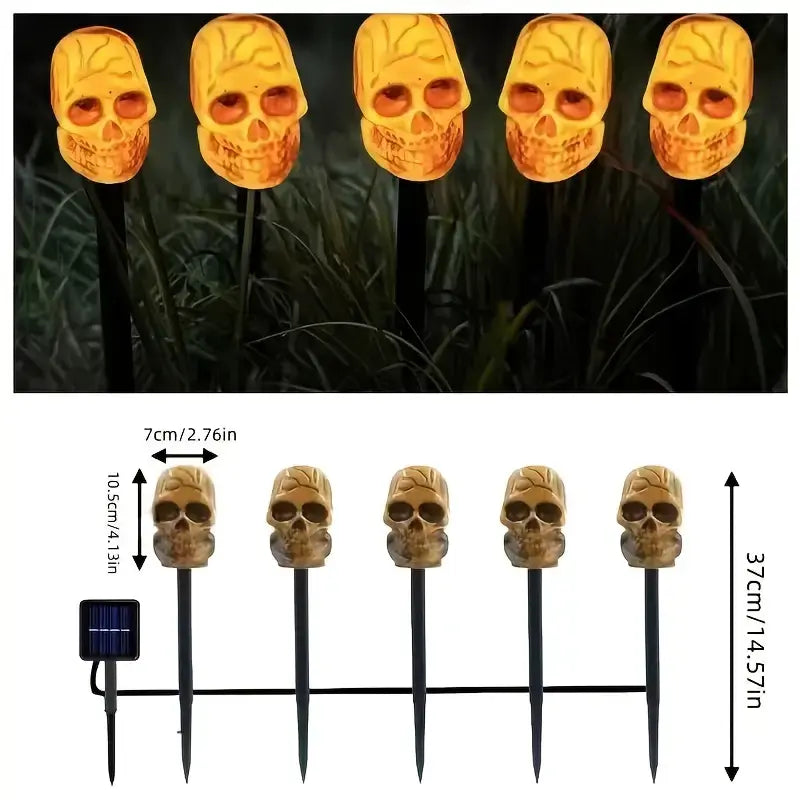5-Piece Solar Halloween Pathway Lights | Skull & Ghost LED Garden Stakes (IP44 Waterproof)
