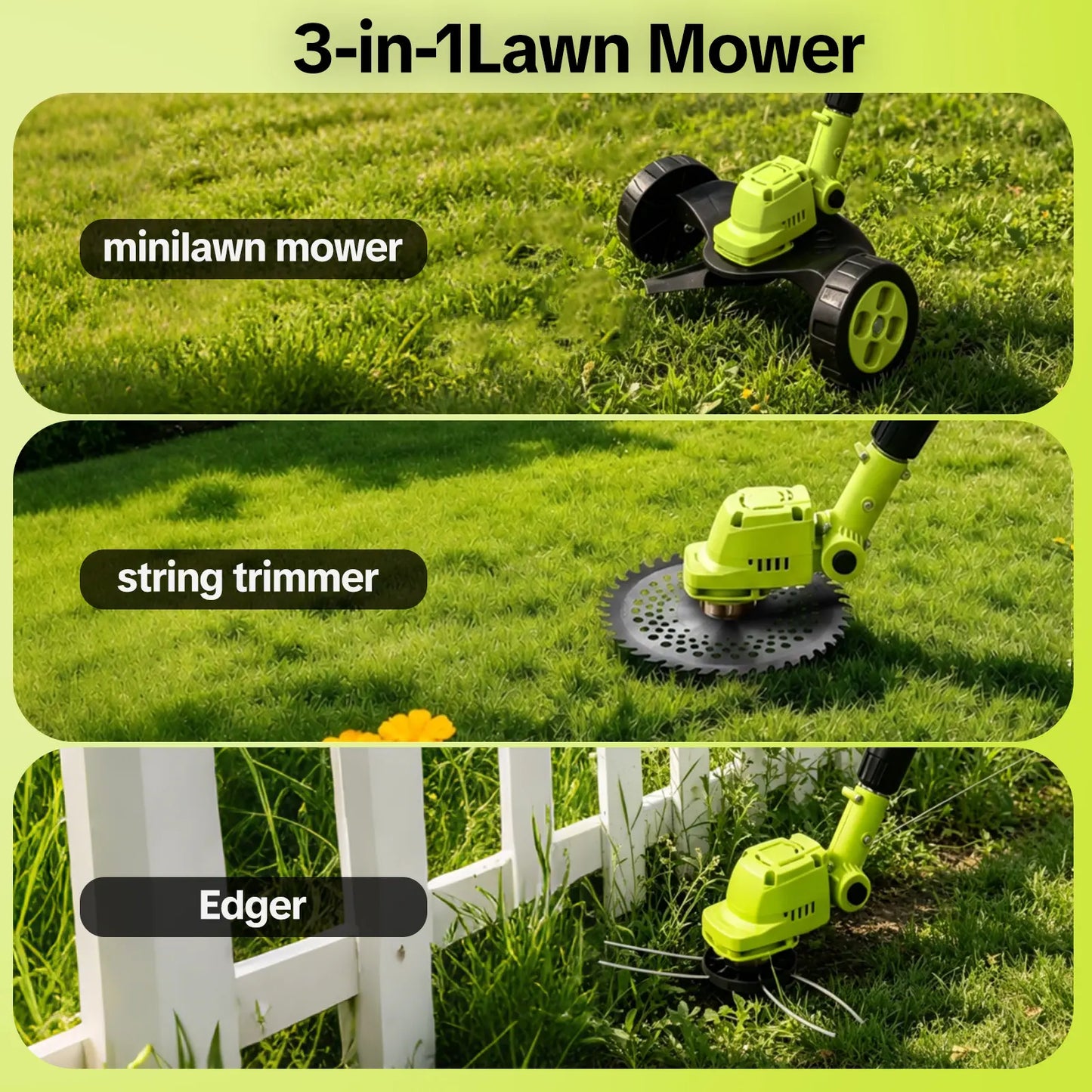Cordless Electric Weed Wacker & Lawn Edger | Lightweight Trimmer with 3 Blades & 2 Batteries