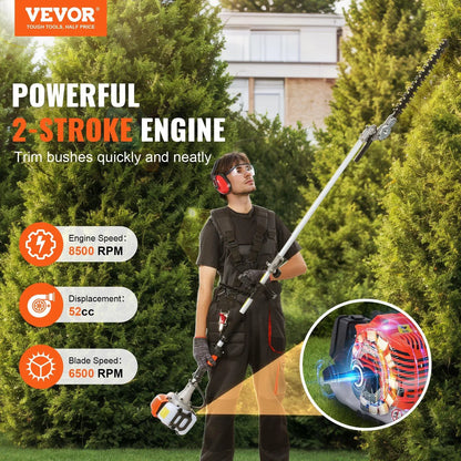 52CC 6-In-1 Gas Powered Landscaping Multi-Tool | Brush Cutter, Pole Saw & Hedge Trimmer Kit