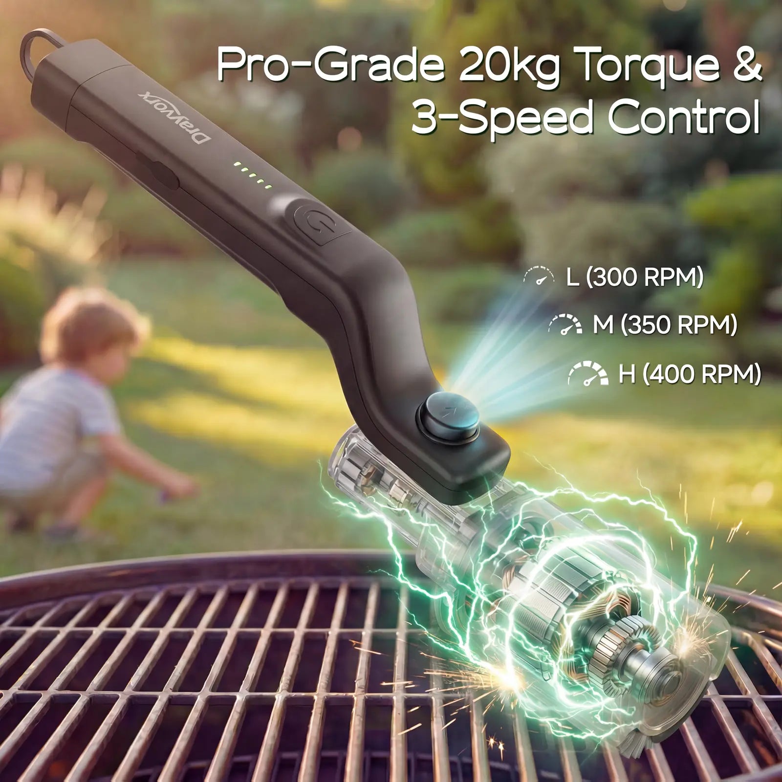 Cordless Electric BBQ Grill Brush & Spin Scrubber | 3-Speed Rechargeable Grill Cleaner Tool