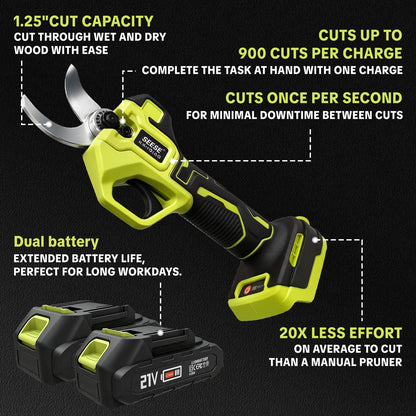 Cordless Electric Pruning Shears | 1.25" Brushless Branch Pruner (Includes 2x 21V Batteries)