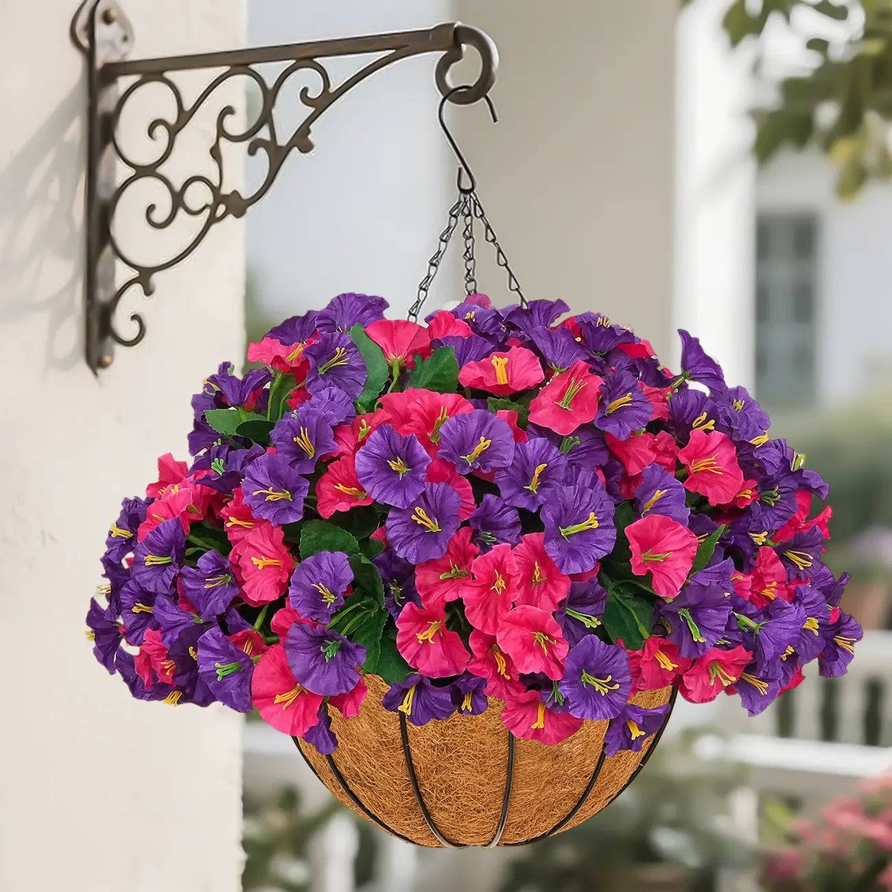 2-Pack Artificial Morning Glory Hanging Flower Baskets | UV-Resistant Faux Plants for Outdoor Decor