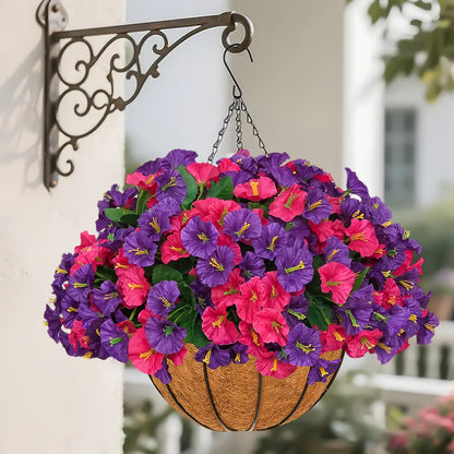 2-Pack Artificial Morning Glory Hanging Flower Baskets | UV-Resistant Faux Plants for Outdoor Decor