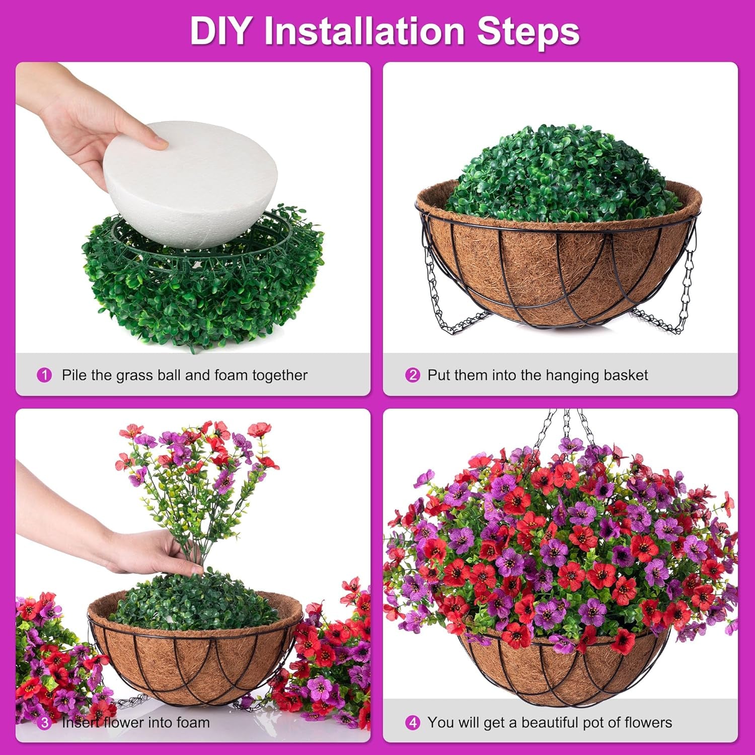 Uv-Resistant Silk Flower Basket Set – Porch & Patio Hanging Decor