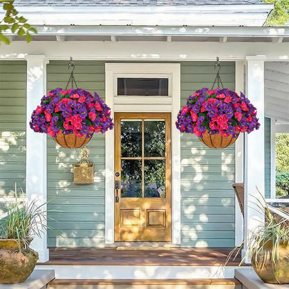 2-Pack Artificial Morning Glory Hanging Flower Baskets | UV-Resistant Faux Plants for Outdoor Decor