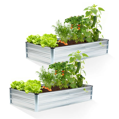 Silver Galvanized Metal Raised Garden Bed | 12" Deep Open-Bottom Planter Box