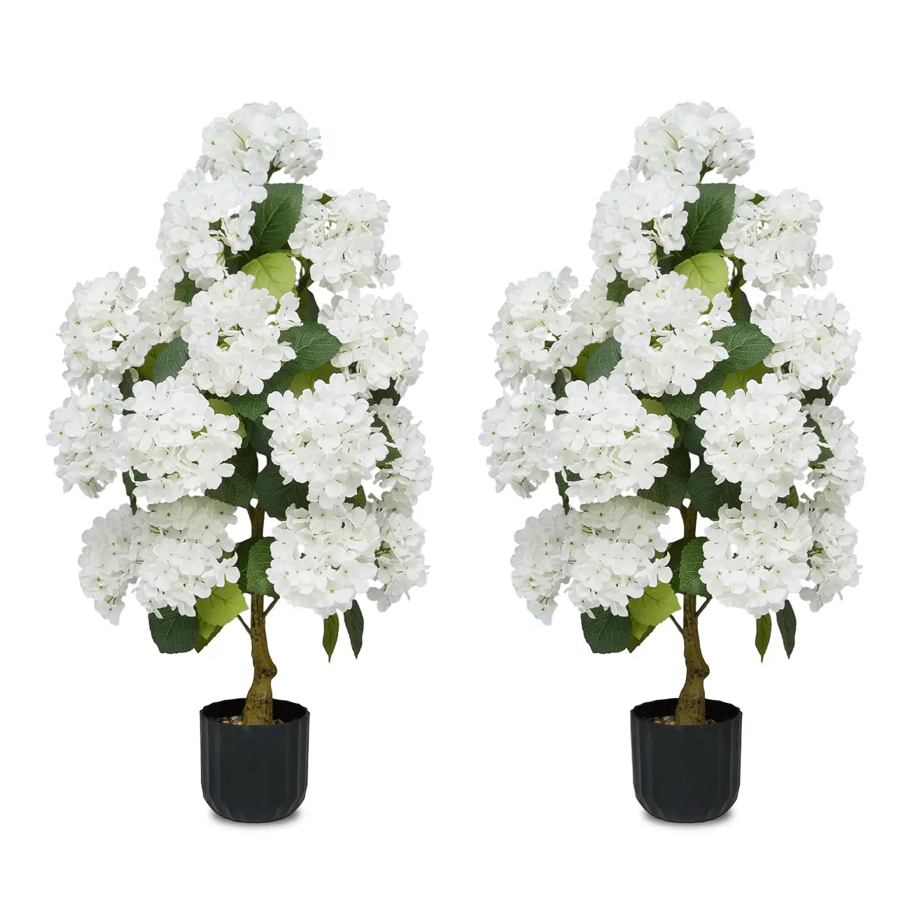 2-Pack 3ft Artificial Hydrangea Potted Plants | Realistic Silk Flower Trees with Planters