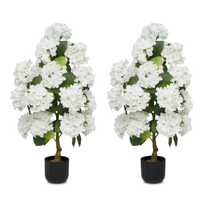 2-Pack 3ft Artificial Hydrangea Potted Plants | Realistic Silk Flower Trees with Planters