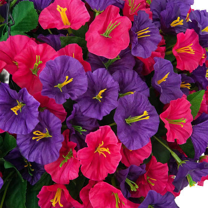 2-Pack Artificial Morning Glory Hanging Flower Baskets | UV-Resistant Faux Plants for Outdoor Decor