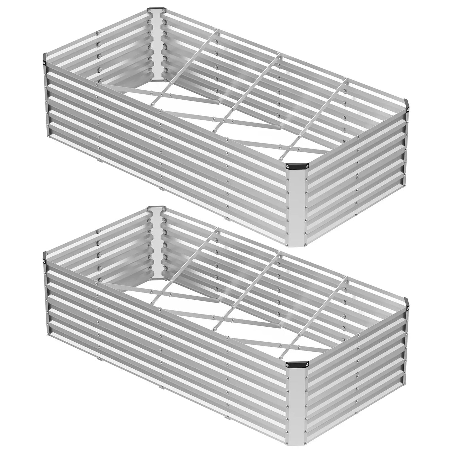 Silver Galvanized Metal Raised Garden Bed | 12" Deep Open-Bottom Planter Box