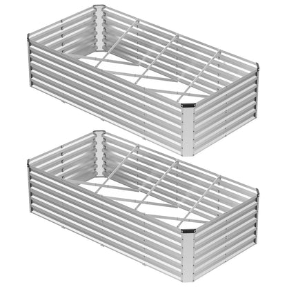 Silver Galvanized Metal Raised Garden Bed | 12" Deep Open-Bottom Planter Box