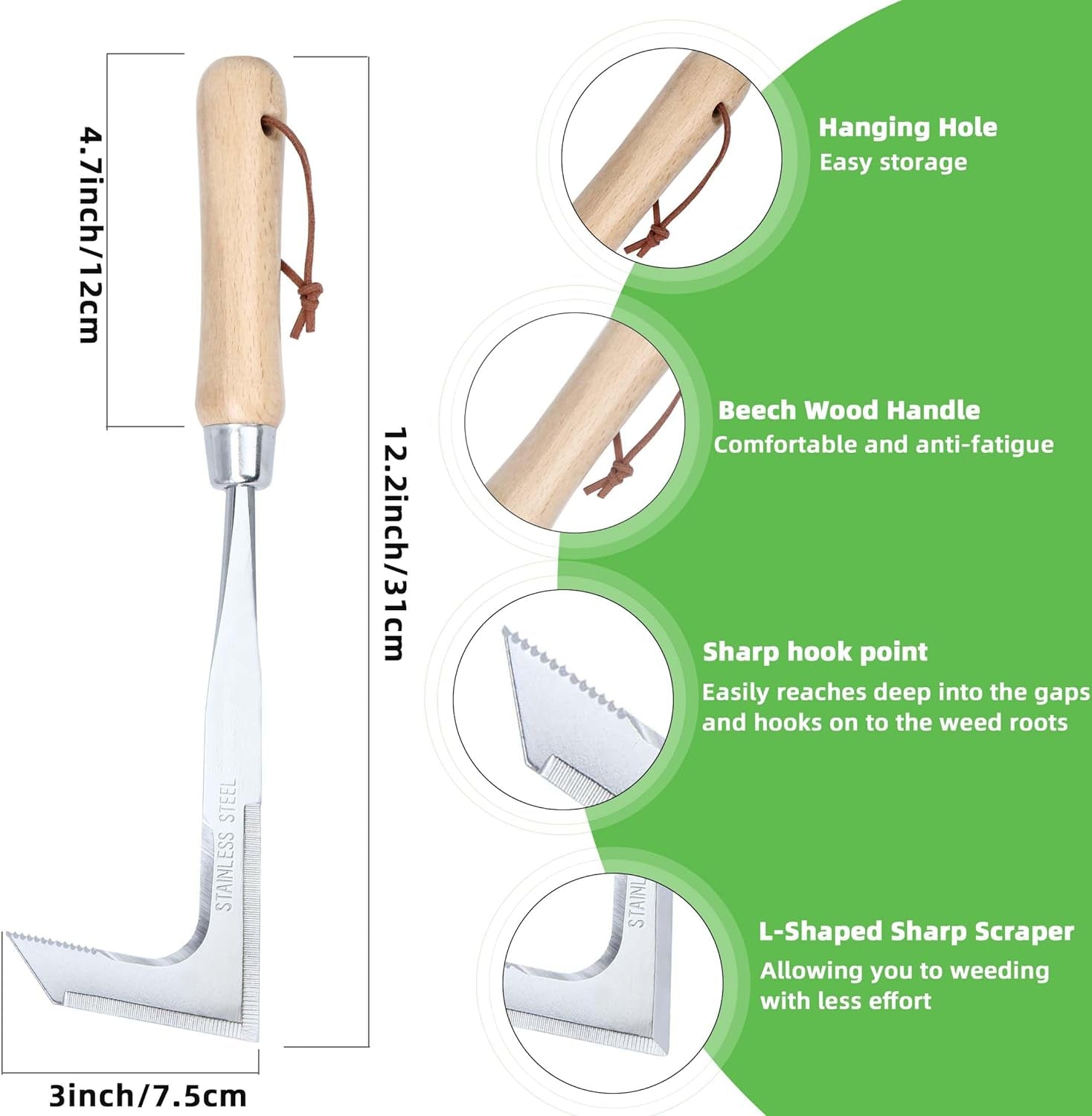 Stainless Steel Crevice Weeder – L-Shaped Garden Crack Tool