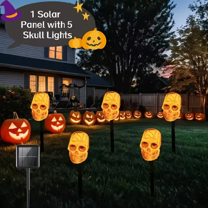 5-Piece Solar Halloween Pathway Lights | Skull & Ghost LED Garden Stakes (IP44 Waterproof)