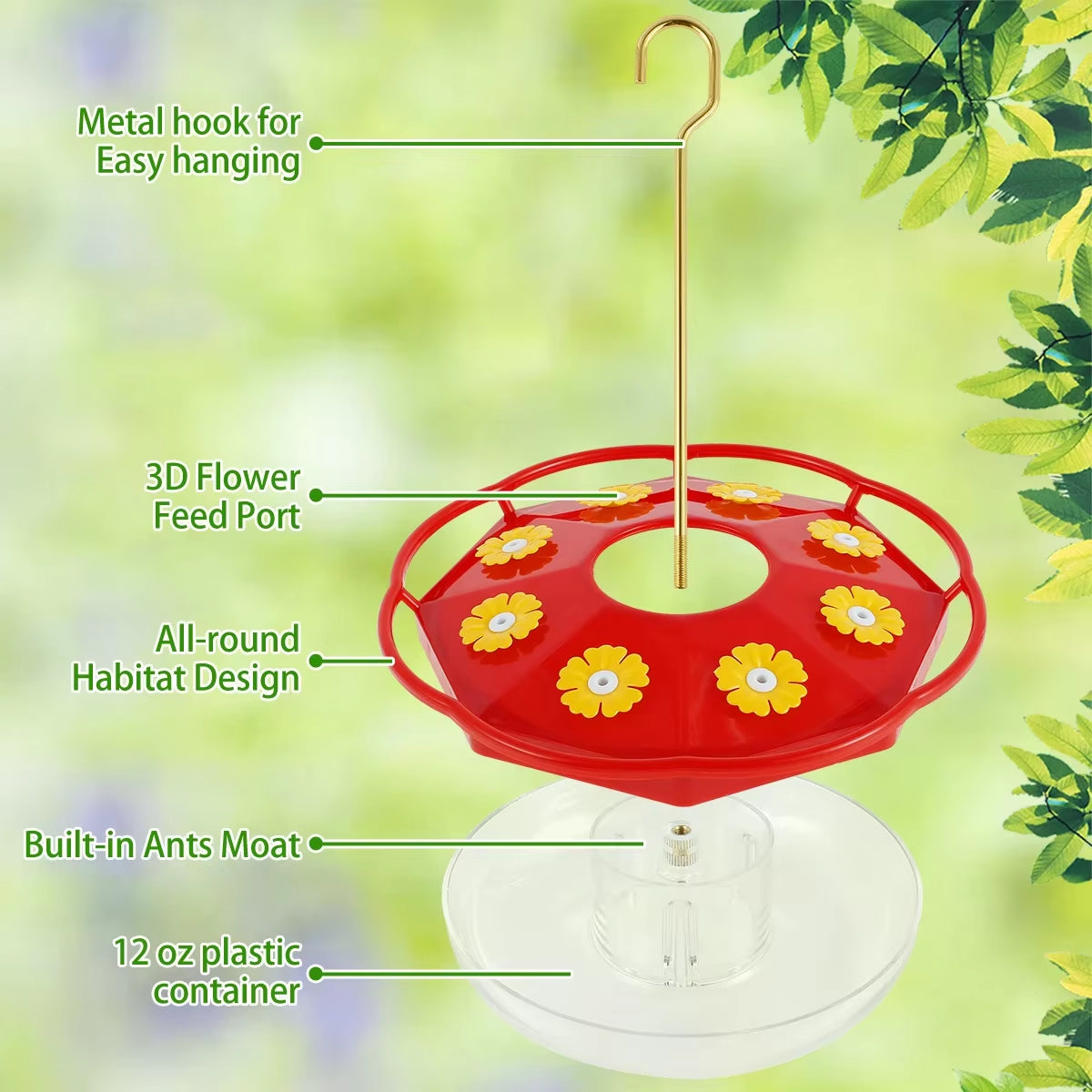 Hummingbird Feeder (8-Port, Ant & Bee Proof) – Flower-Shaped Hanging Bird Feeder