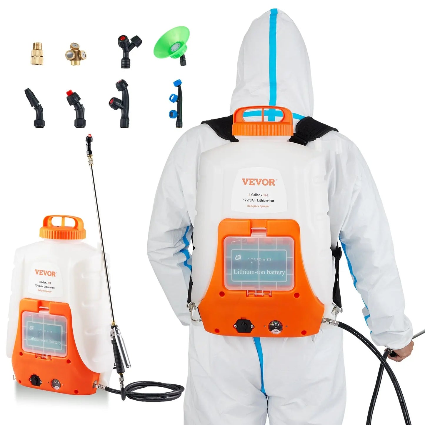 Battery-Powered Electric Backpack Sprayer | 4-Gallon Tank, 90 PSI Adjustable Pressure (12V 8Ah)