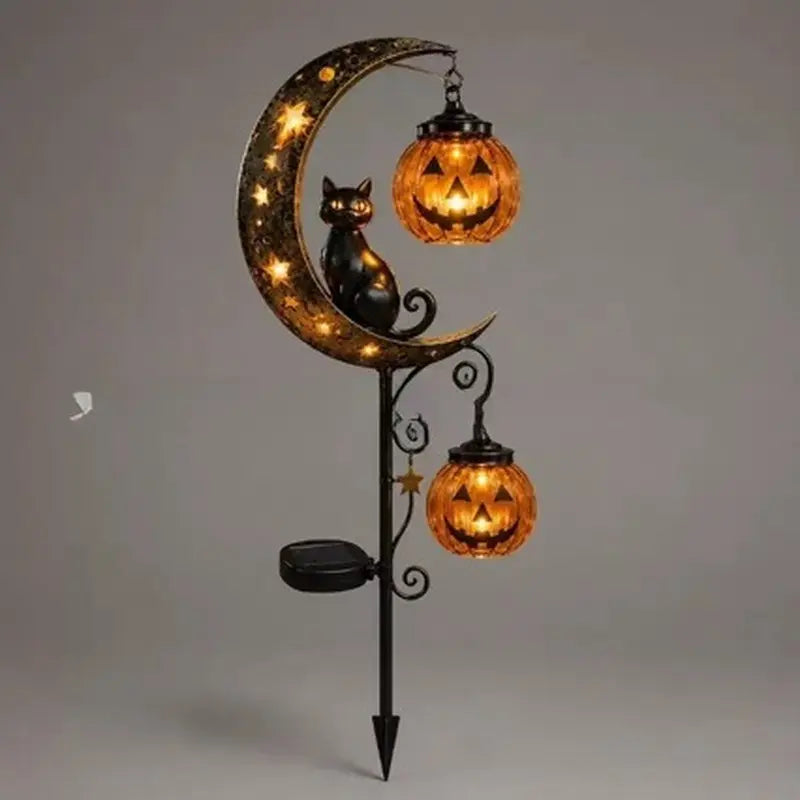 Solar-Powered Halloween Pathway Light | Black Cat & Pumpkin Waterproof Outdoor Garden Stake