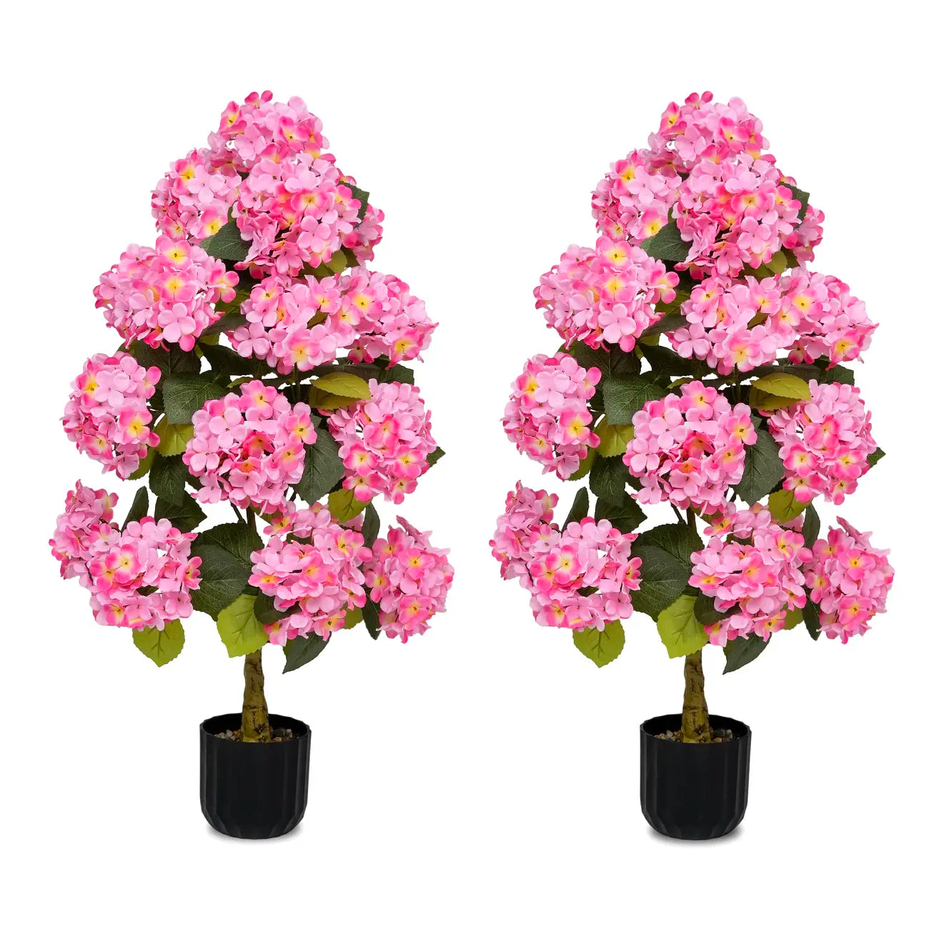 2-Pack 3ft Artificial Hydrangea Potted Plants | Realistic Silk Flower Trees with Planters