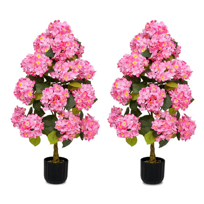 2-Pack 3ft Artificial Hydrangea Potted Plants | Realistic Silk Flower Trees with Planters