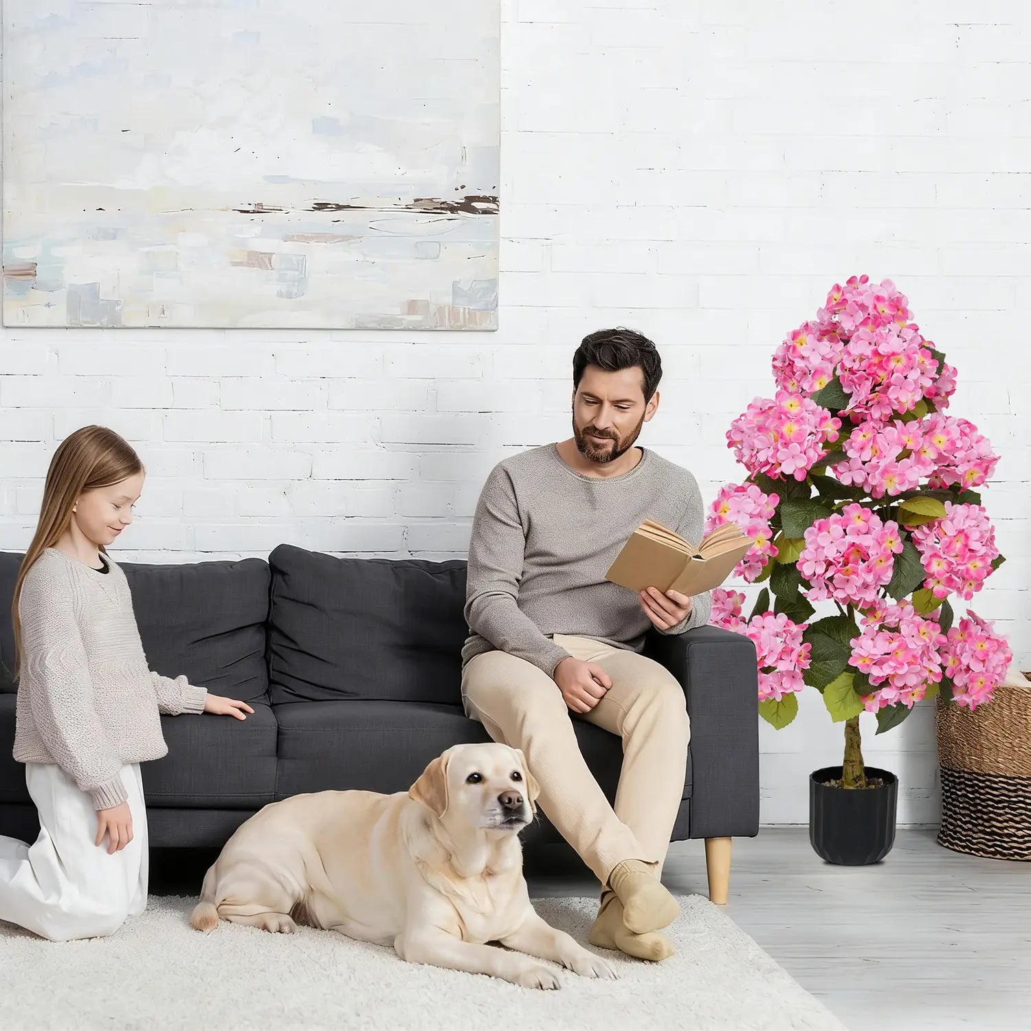 2-Pack 3ft Artificial Hydrangea Potted Plants | Realistic Silk Flower Trees with Planters
