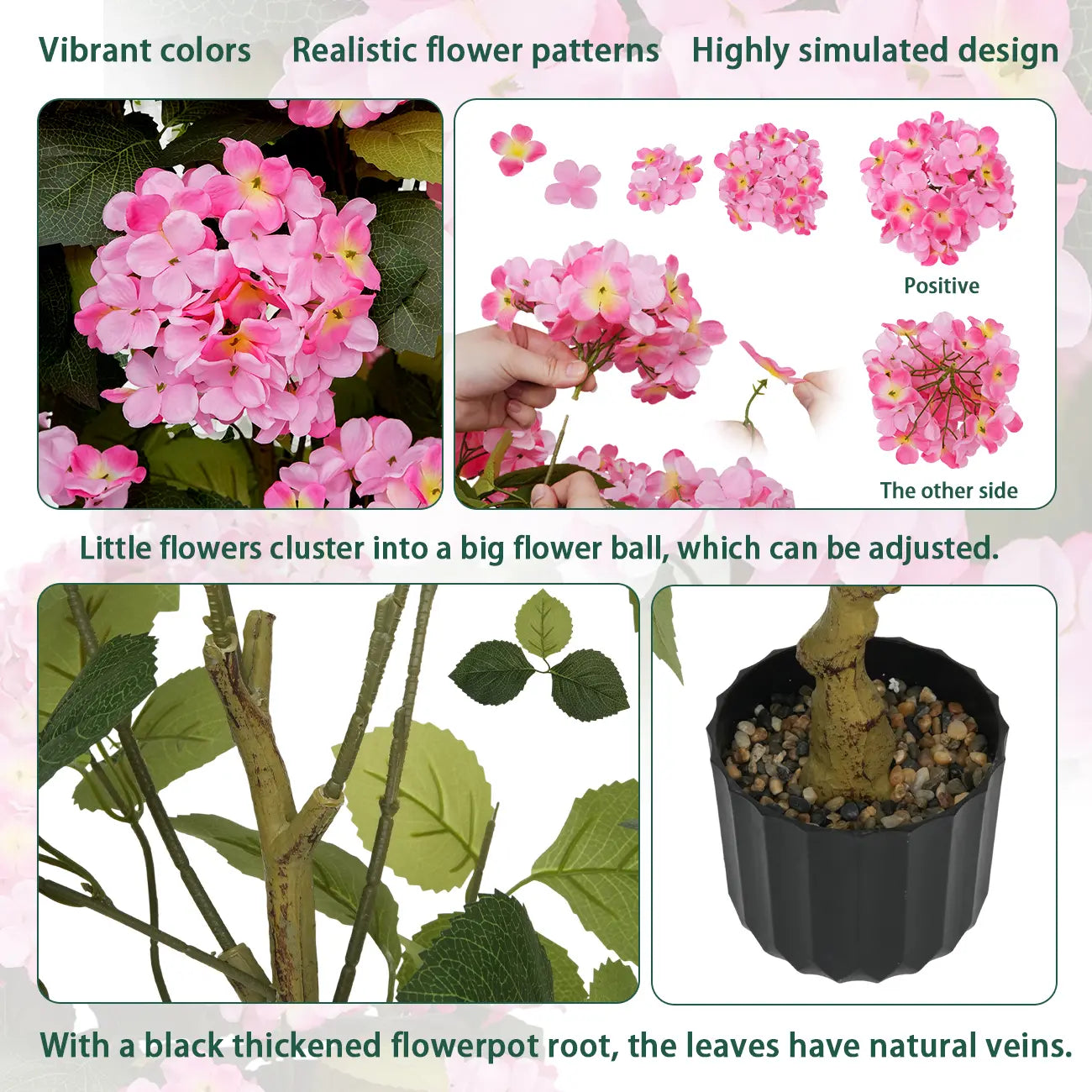 2-Pack 3ft Artificial Hydrangea Potted Plants | Realistic Silk Flower Trees with Planters
