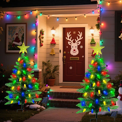 Solar Mini Christmas Trees (2-Pack) – Waterproof Outdoor Holiday Lights