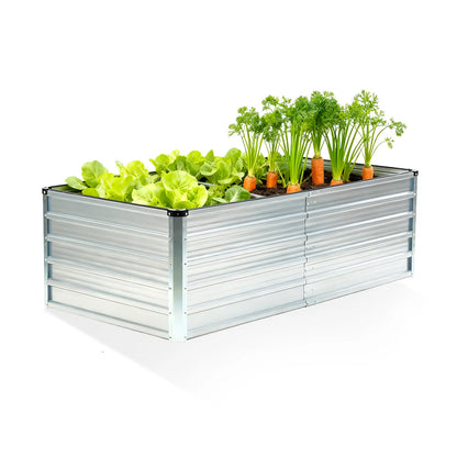 Silver Galvanized Metal Raised Garden Bed | 12" Deep Open-Bottom Planter Box
