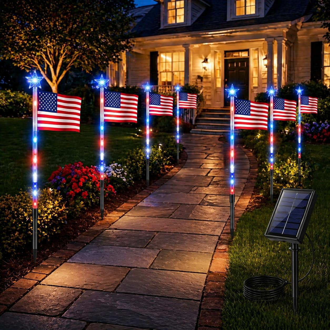 Solar American Flag Pathway Lights (8-Pack) – Waterproof Patriotic Decor