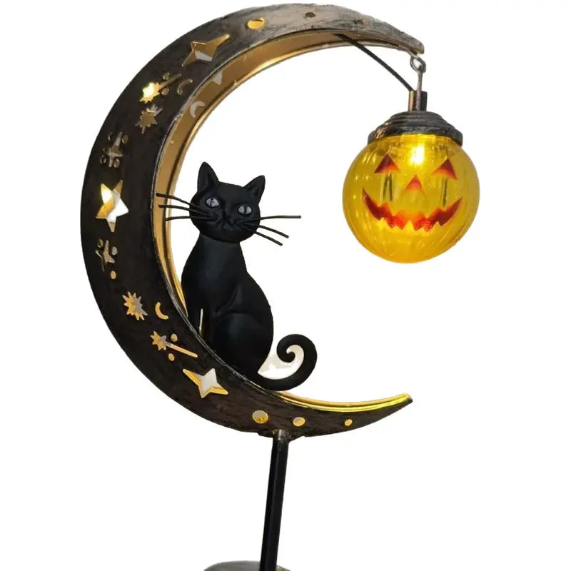 Solar-Powered Halloween Pathway Light | Black Cat & Pumpkin Waterproof Outdoor Garden Stake