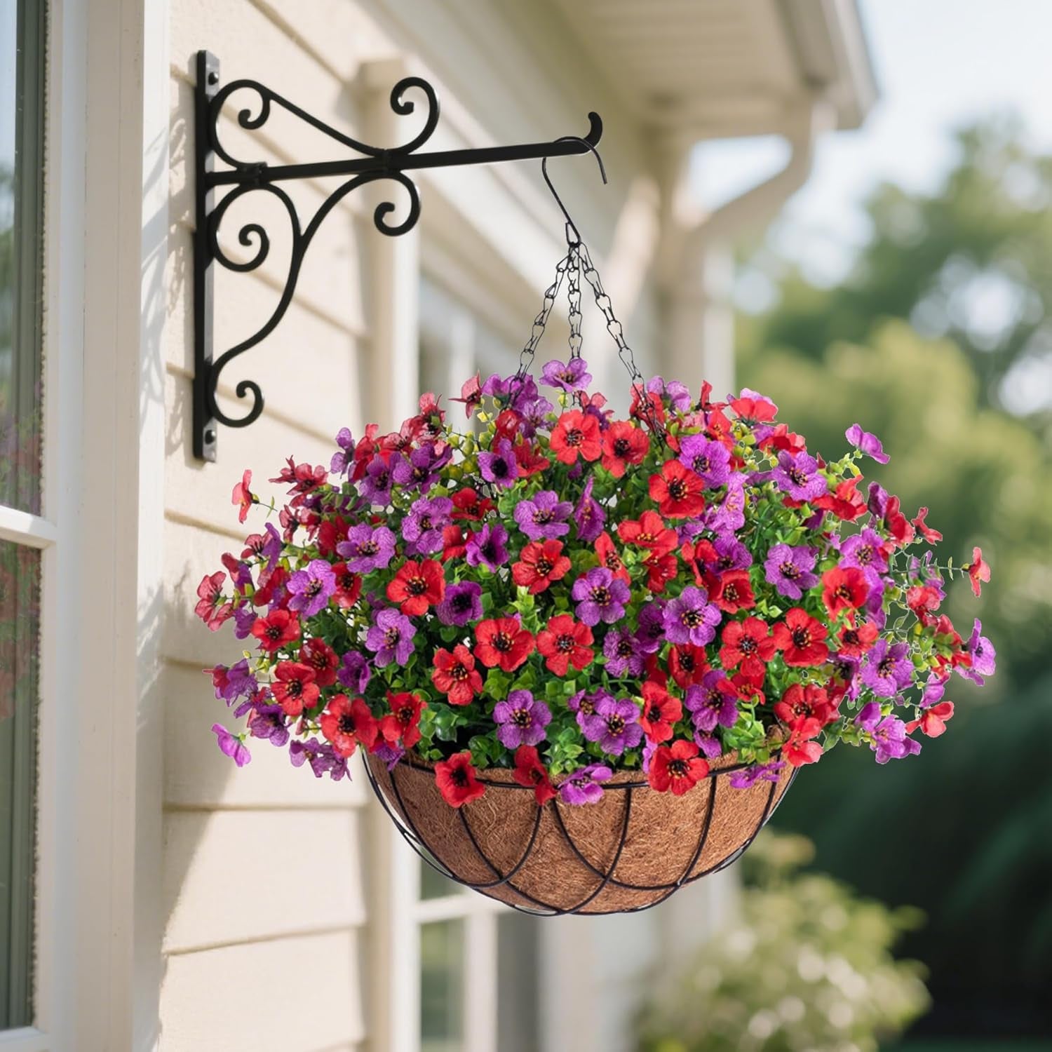 Uv-Resistant Silk Flower Basket Set – Porch & Patio Hanging Decor