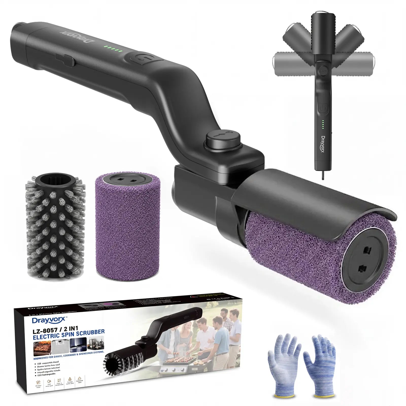Cordless Electric BBQ Grill Brush & Spin Scrubber | 3-Speed Rechargeable Grill Cleaner Tool
