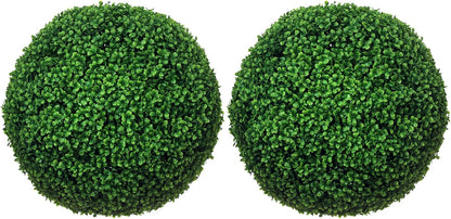 Boxwood Topiary Ball Set (2-Piece) – Uv-Protected Faux Plant Decor