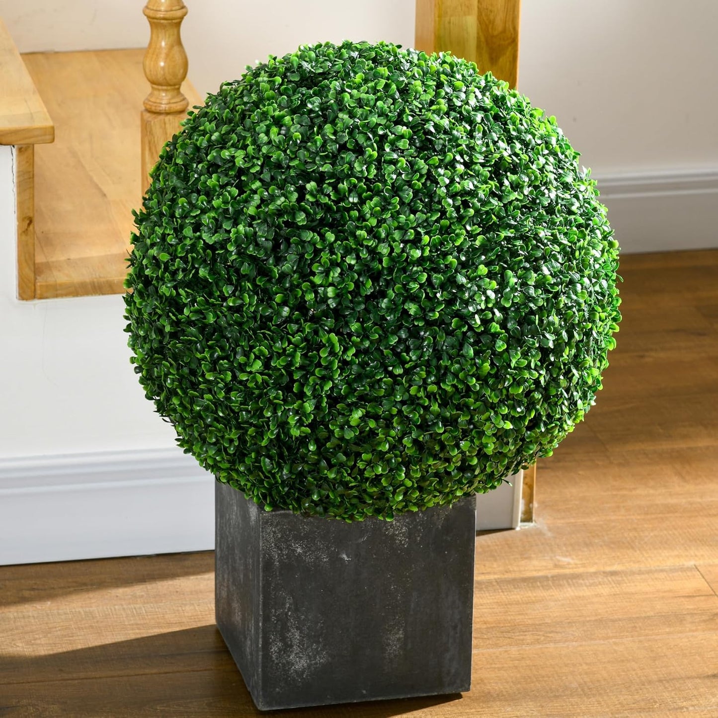 Boxwood Topiary Ball Set (2-Piece) – Uv-Protected Faux Plant Decor