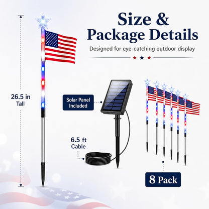 Solar American Flag Pathway Lights (8-Pack) – Waterproof Patriotic Decor