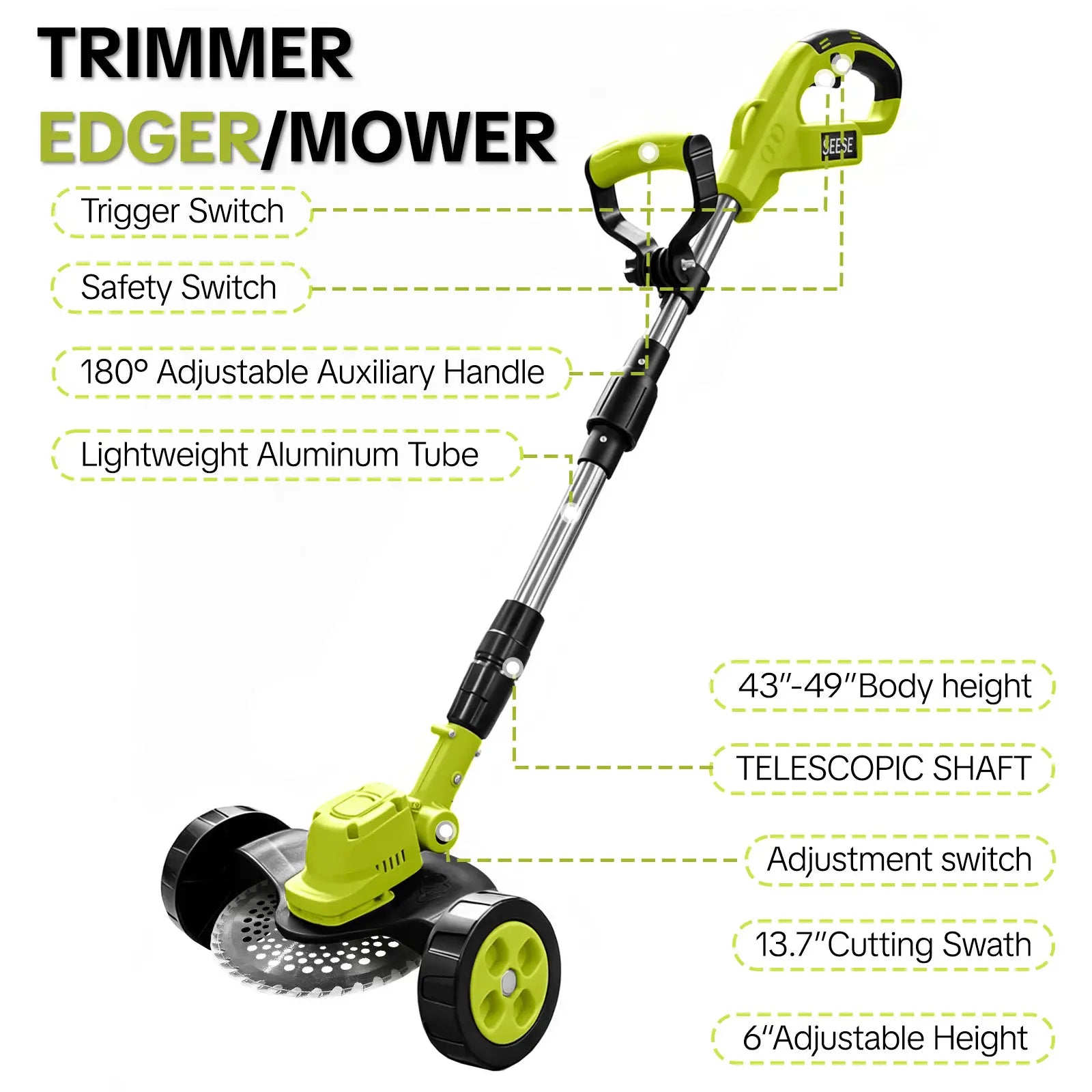 Cordless Electric Weed Wacker & Lawn Edger | Lightweight Trimmer with 3 Blades & 2 Batteries