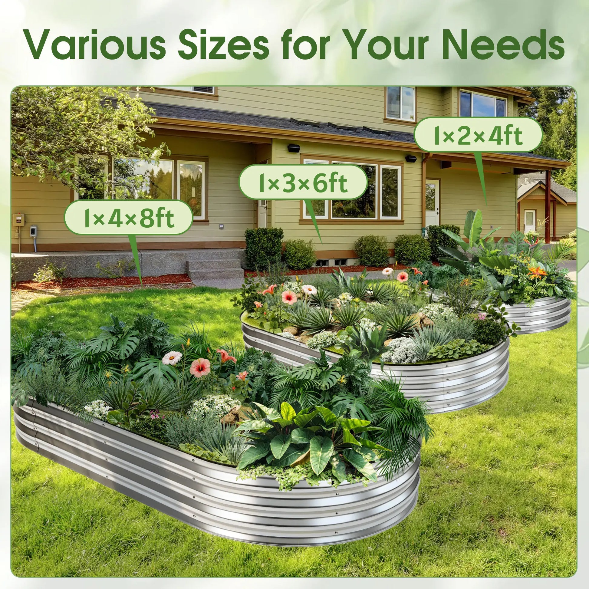 Silver Galvanized Metal Raised Garden Bed | 12" Deep Open-Bottom Planter Box
