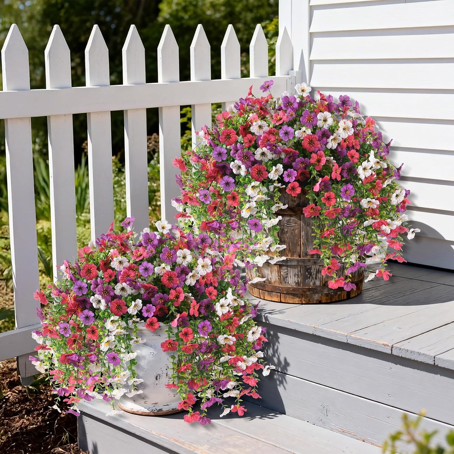 Uv-Resistant Hanging Silk Flowers – Porch & Patio Decor Set