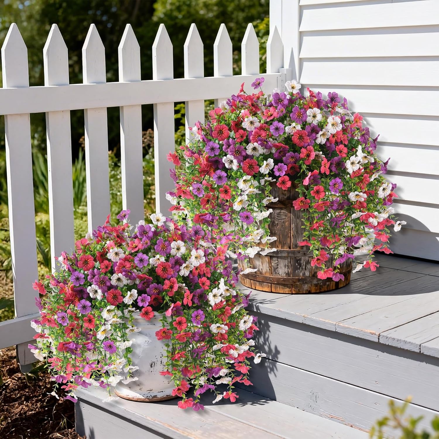 Uv-Resistant Hanging Silk Flowers – Porch & Patio Decor Set