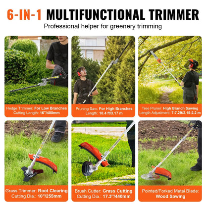 52CC 6-In-1 Gas Powered Landscaping Multi-Tool | Brush Cutter, Pole Saw & Hedge Trimmer Kit
