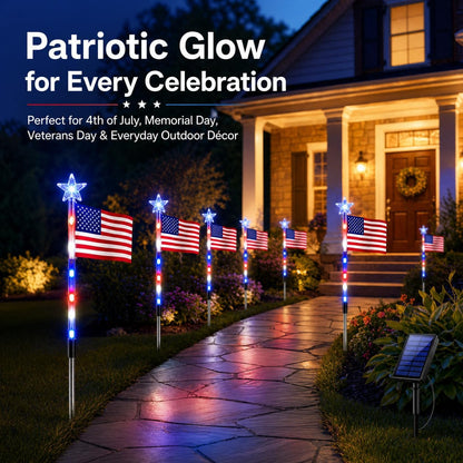 Solar American Flag Pathway Lights (8-Pack) – Waterproof Patriotic Decor