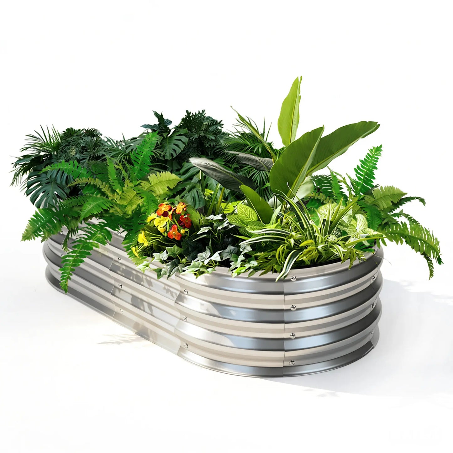 Silver Galvanized Metal Raised Garden Bed | 12" Deep Open-Bottom Planter Box