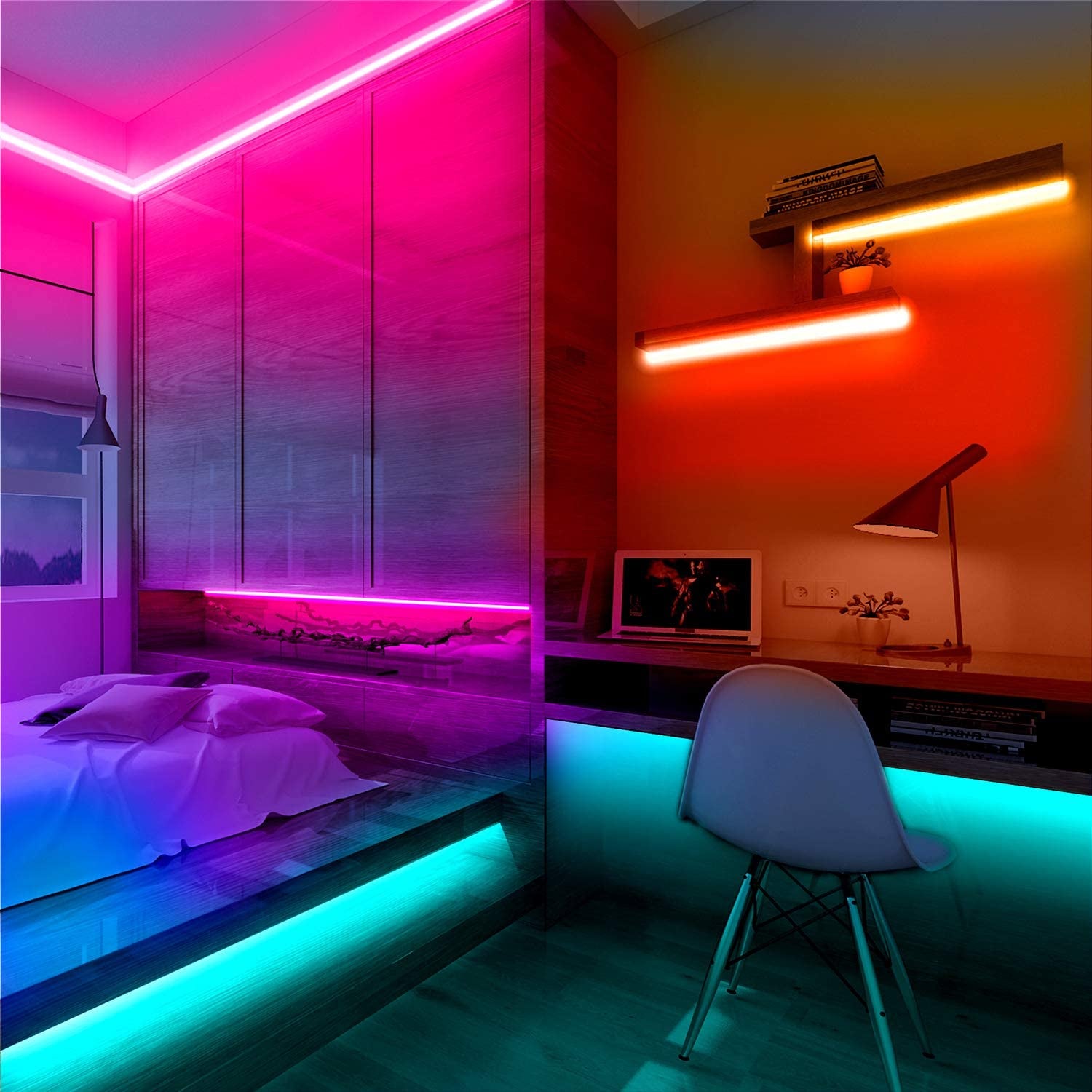 Color-Changing LED Strip Lights (60Ft) – Remote-Controlled Bedroom Lighting